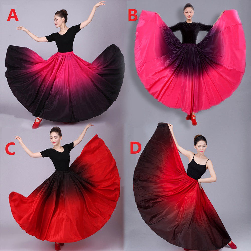 Ready Stock Women Red Flamenco Dance Skirt Spanish Big Swing Long