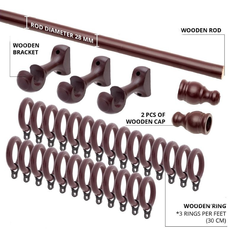 RENEOS Premium Quality Wooden Curtain Rod 28mm / Rod Langsir Murah