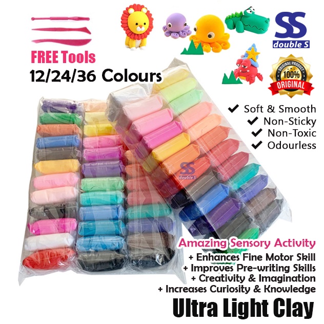 Non toxic Super Soft Light Air Dry Clay Polymer Plasticine Modelling Clay  (Colour Set of 12 / 24 / 36)