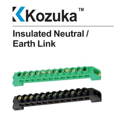 KOZUKA INSULATED NEUTRAL LINK AND EARTH LINK BAR 12 WAY BLACK / GREEN ...