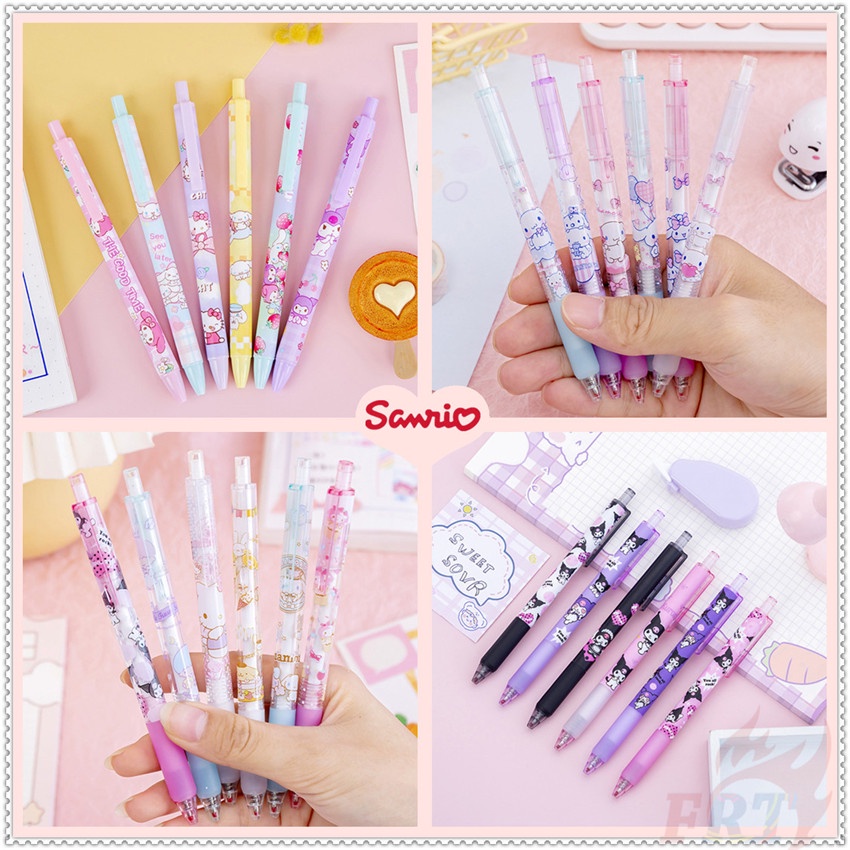 6Pcs/Set Sanrio Pens Hello Kitty Cinnamoroll Kuromi My Melody Gel Ink ...