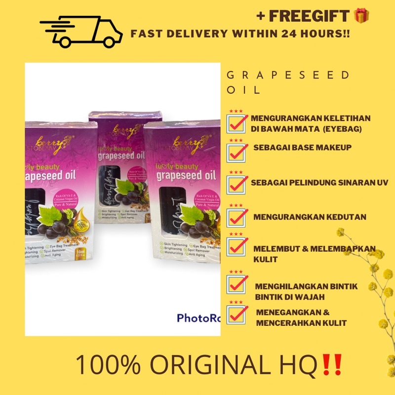 [READY STOCK] GRAPESEED OIL BY BERRY STOBERRY 💯 ORIGINAL HQ + FREEGIFT🎁