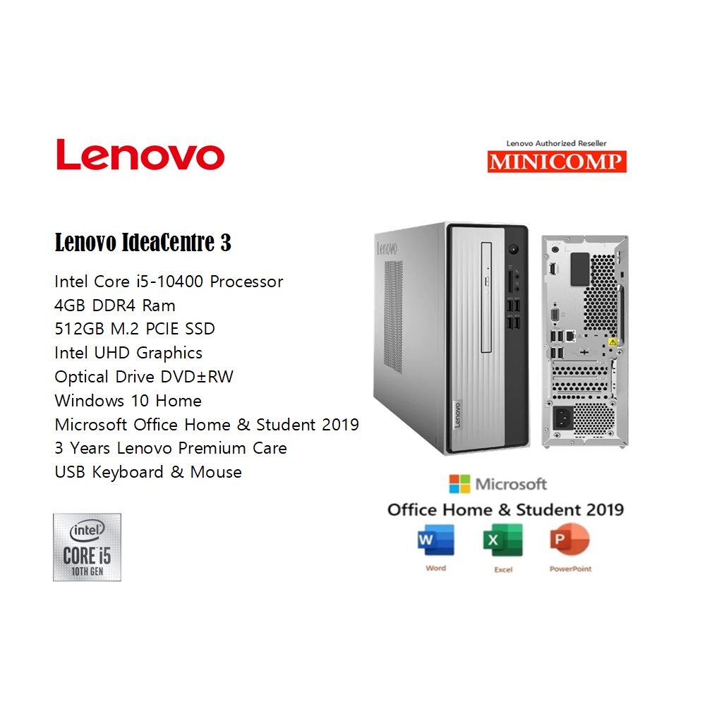 Lenovo IdeaCentre 3 Desktop PC (i5-10400/4GB/512GB) Lenovo