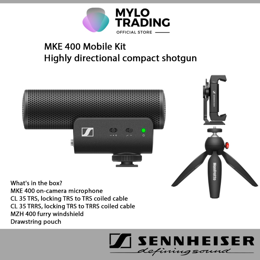 Sennheiser MKE 400 Mobile Kit On-Camera Shotgun Mic, Manfrotto