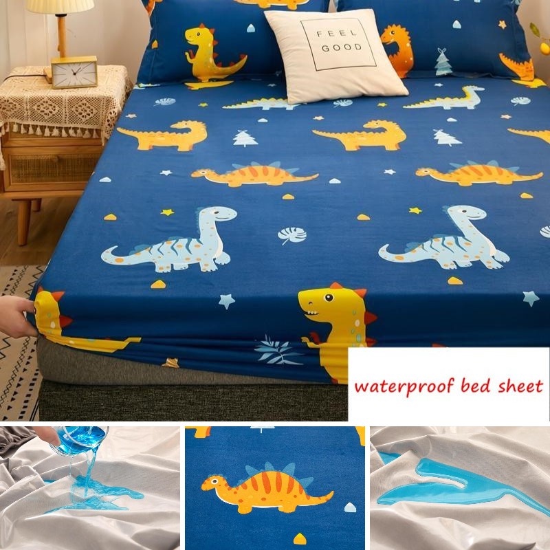 1pc Waterproof Fitted Sheet with Elastic Single Queen King Size Dinosaur Pattern Cartoon Style Bed Sheet Shopee Malaysia