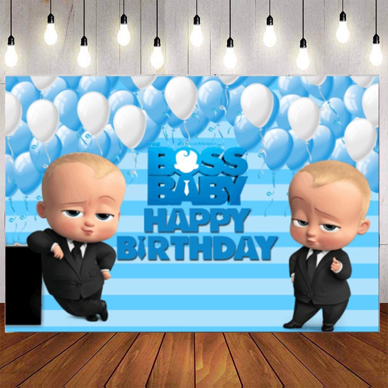 Blue Theme Boss Baby Birthday Party Backdrops White Blue Balloons ...