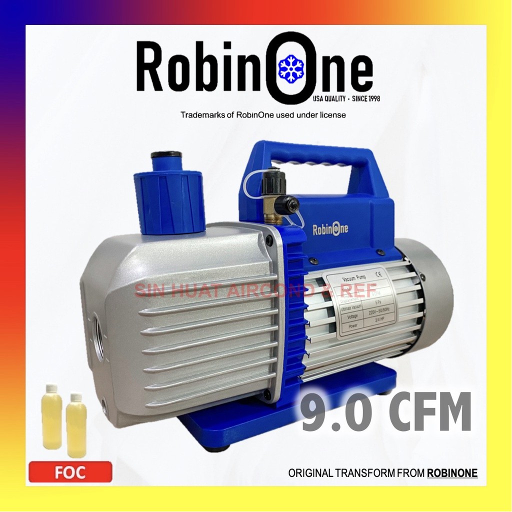 (9.0 CFM) Vacuum Pump Aircond RobinOne 3/4HP Dual Stage 9cfm R22, R134A