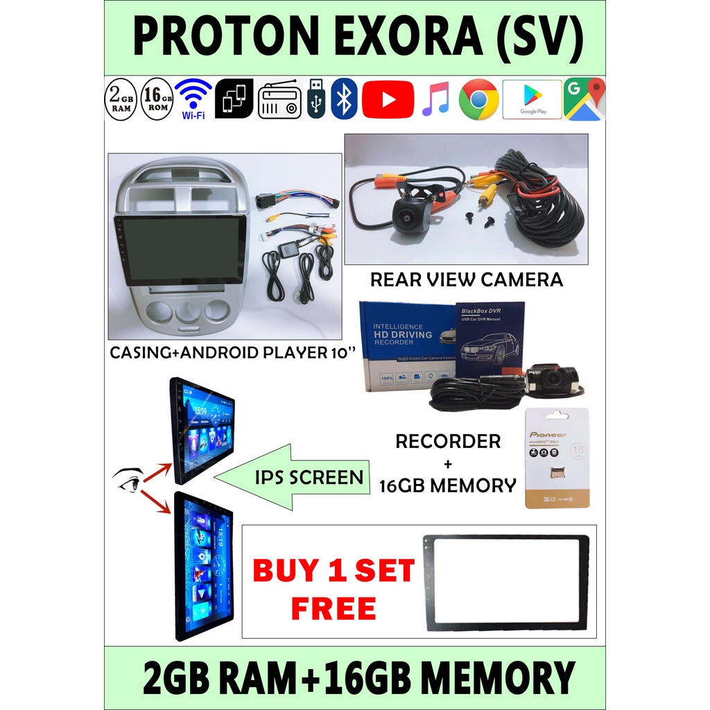 PROTON EXORA 1 SET CAR PLAYER(ANDROID PLAYER 9''+CASING+REVERSE CAMERA ...