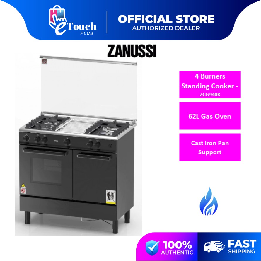 Zanussi 4 Burners/Gas Oven Freestanding Gas Cooke ZCG940K / ZCG940W