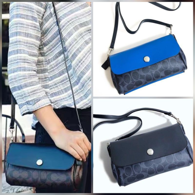 Ready stock Offer Coach F59534 Signature Coated Canvas Reversible Lady Crossbody Bag