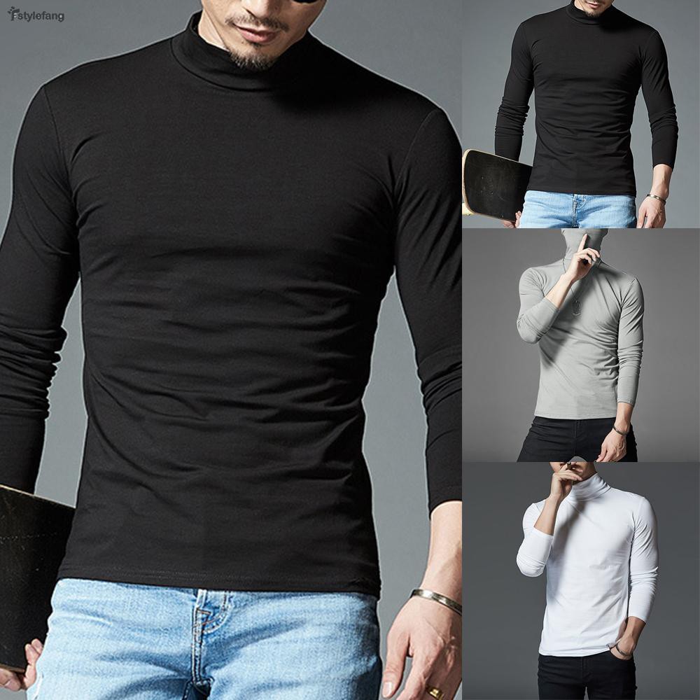 Mens Turtleneck Pullover Long Sleeve Jumper Top Warm Casual Slim Fit  T-Shirts