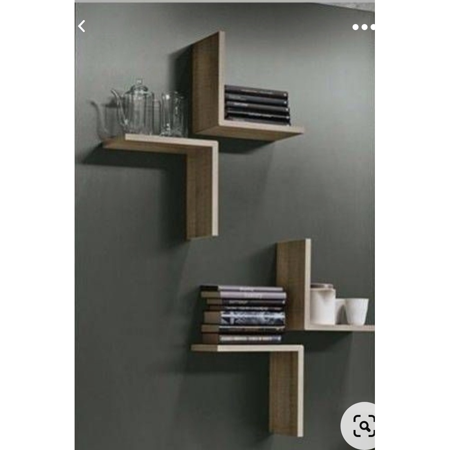 L Shape Natural Solid HardWood Wall Mounted Sky Floating Shelf
