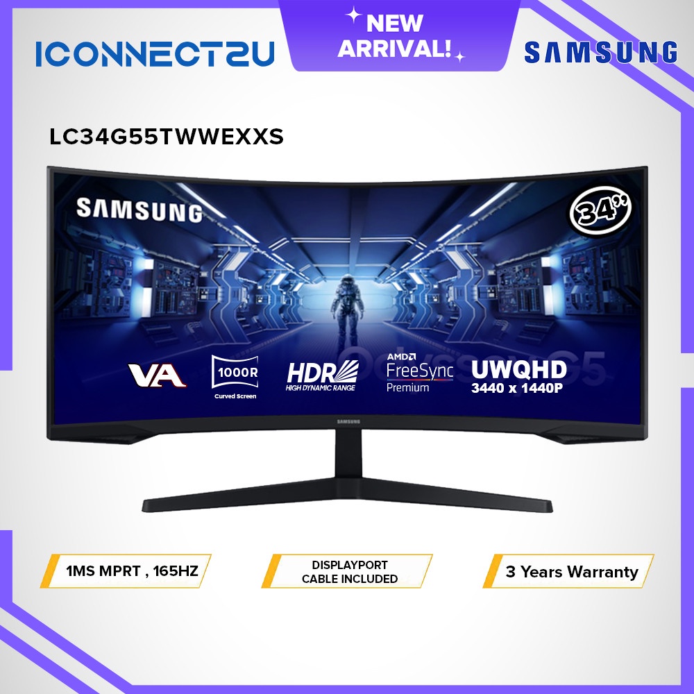 Samsung 34 Odyssey G5 Gaming Monitor with 1000R Curved Screen in