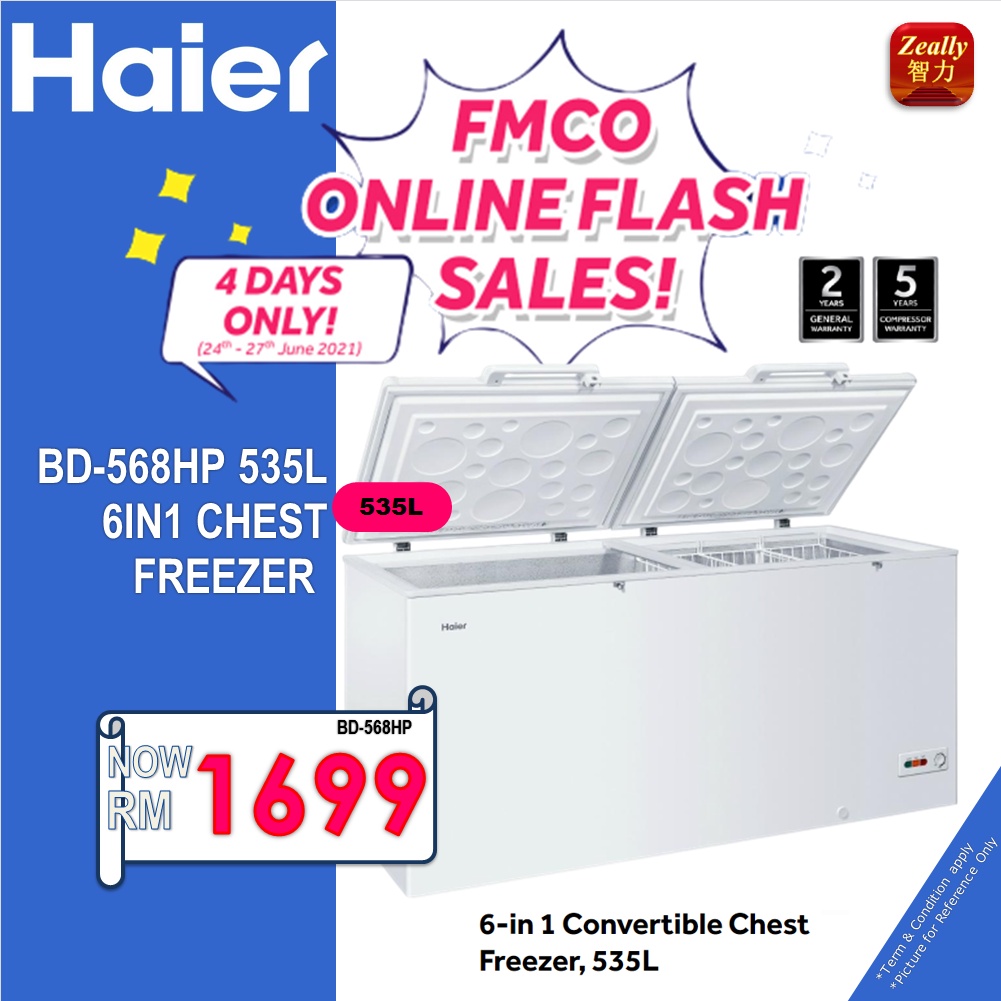 Haier 535L Chest Freezer 6in 1 Convertible (Freezer Fridge) BD568HP