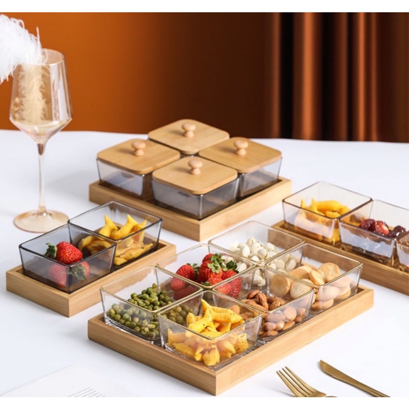 Bekas Kuih Raya Set Tempat Letak Kuih Raya Kaca Bersama Tray Kayu ...