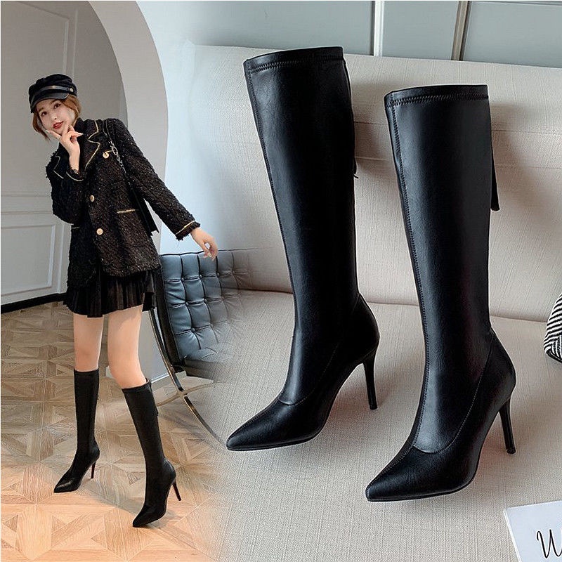 Knee high heel hot sale boots for skinny legs