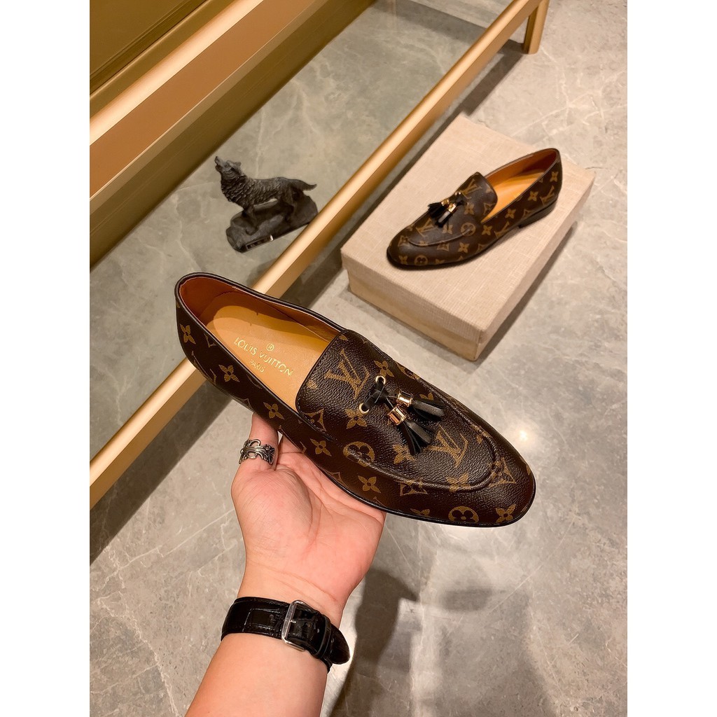 Lv brown monogram men's loafers preorder, Luxury, Sneakers