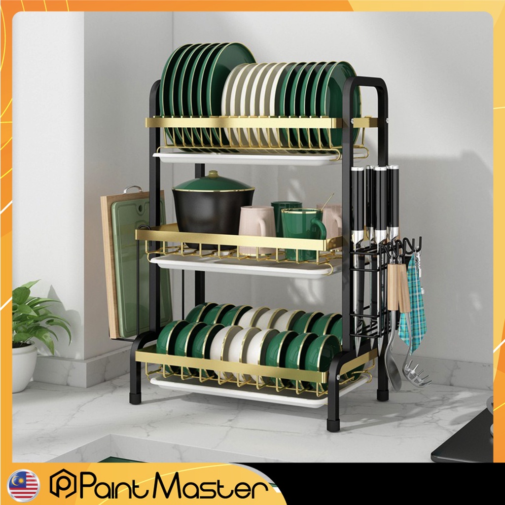 3 Layers Dish Rack Rak Pinggan Stainless Steel Kitchen Rack Dish ...
