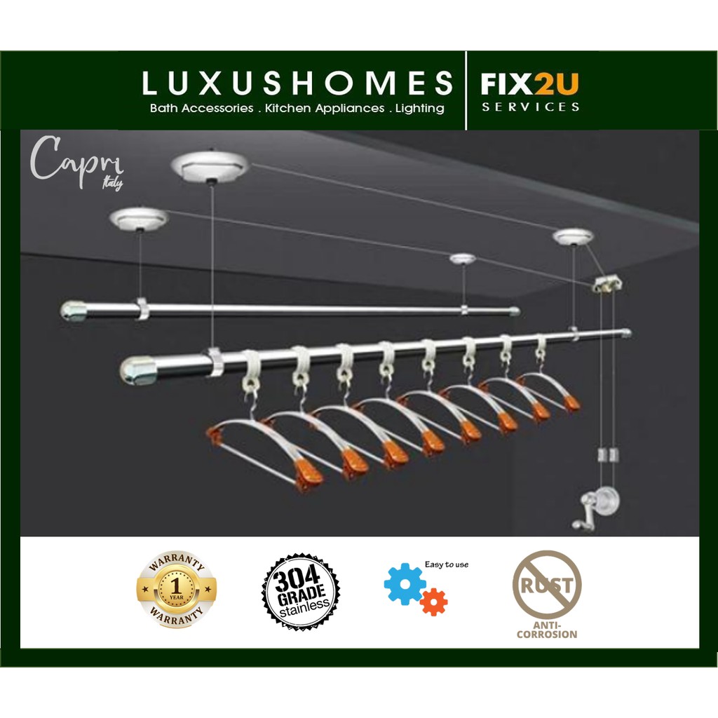 Capri Italy Ceiling Mounted Lifting Drying Rack Clothes Hanger ...