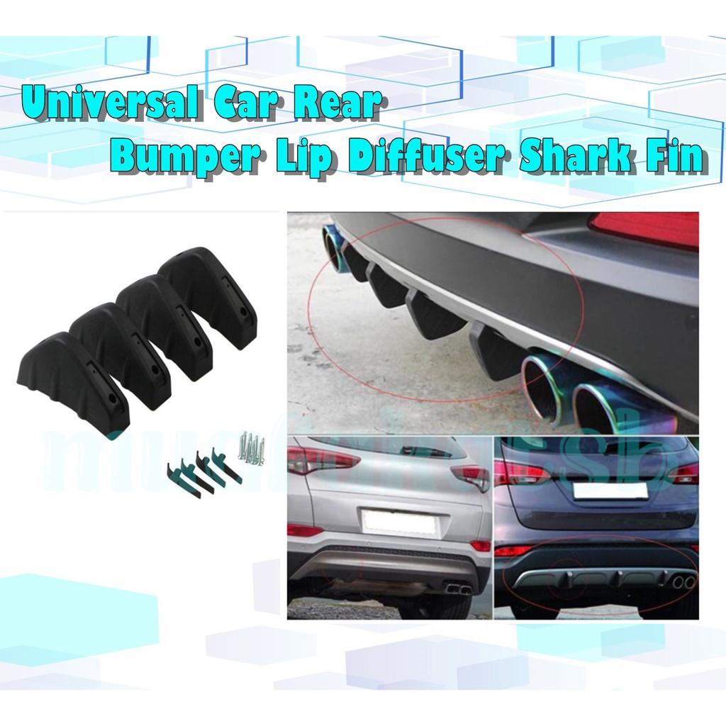 4 Pcs Universal Car Rear Bumper Lip Diffuser Shark Fin Style Car Back Bumper  Spoiler