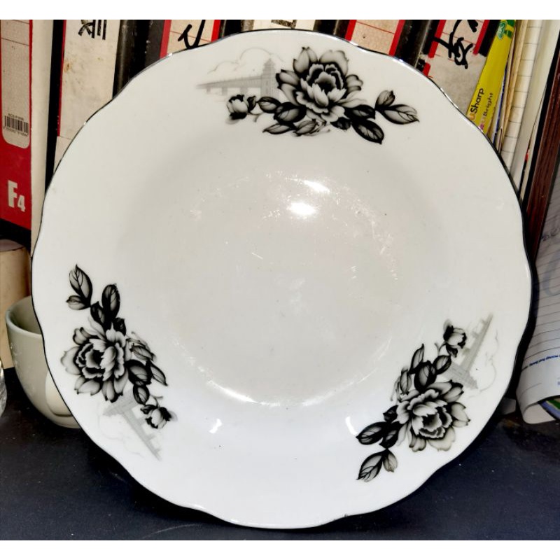 Pinggan&amp;mangkuk seramit Bunga hitam pinggan lama 🥰pinggan kaca😄pinggan Antik pinggan plate Vintage Flower plate