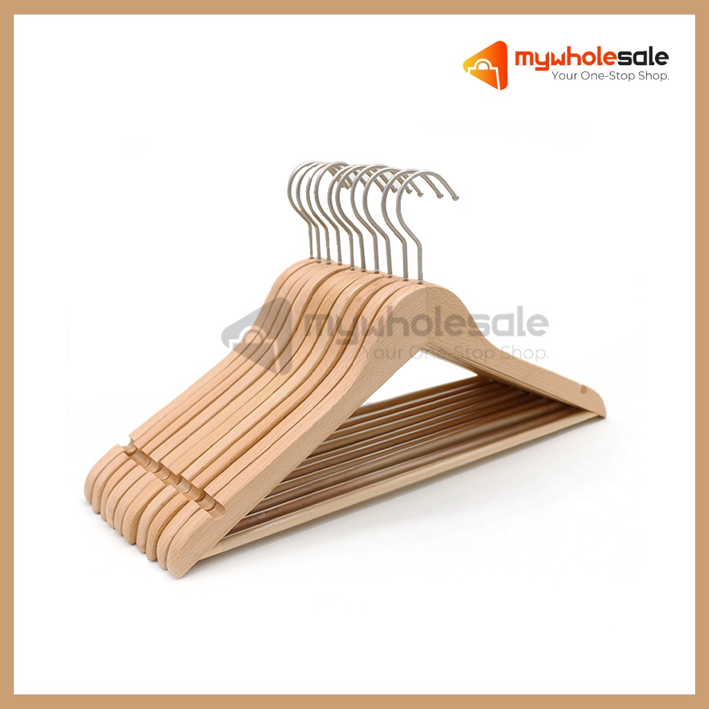 10 PCS High Quality Wooden Hanger Clothes Solid Hanger Penyangkut Baju ...