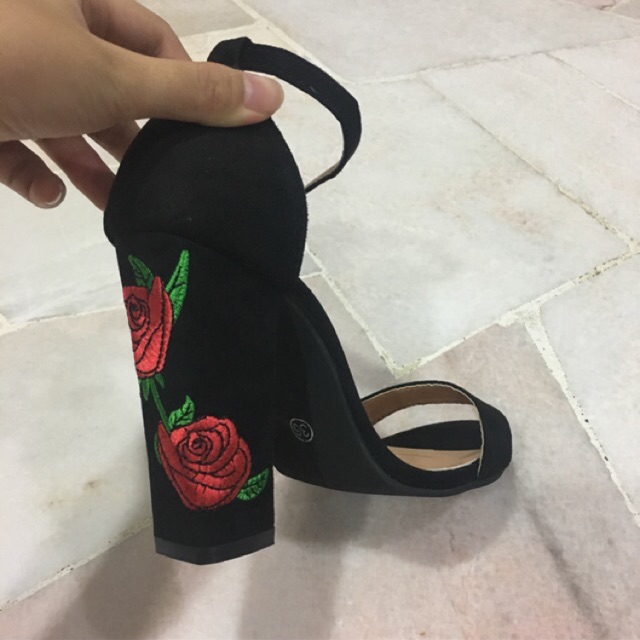 Rose cheap embroidered heels