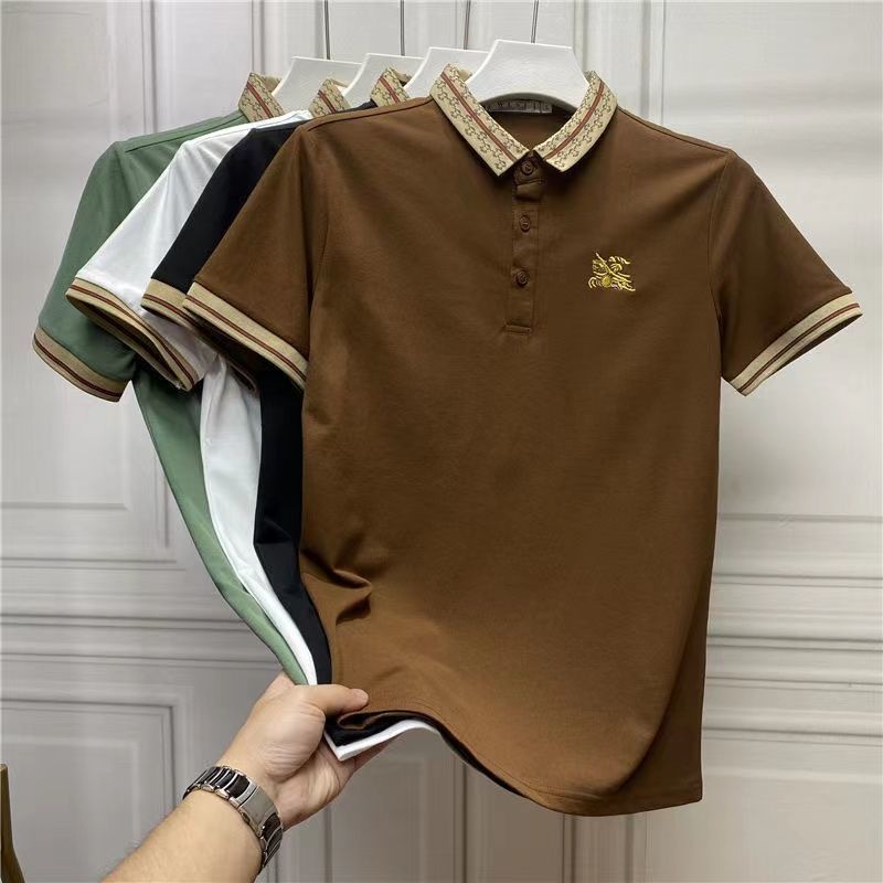 Kemeja Polo Lengan Pendek Lelaki Saiz Besar Semua Padanan Fesyen Kacak Lapel Sulaman T Shirt