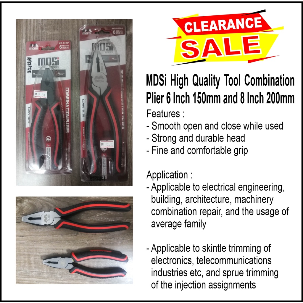 MDSi Combination Plier 6 Inch 150mm and 8 Inch 200mm | Shopee Malaysia