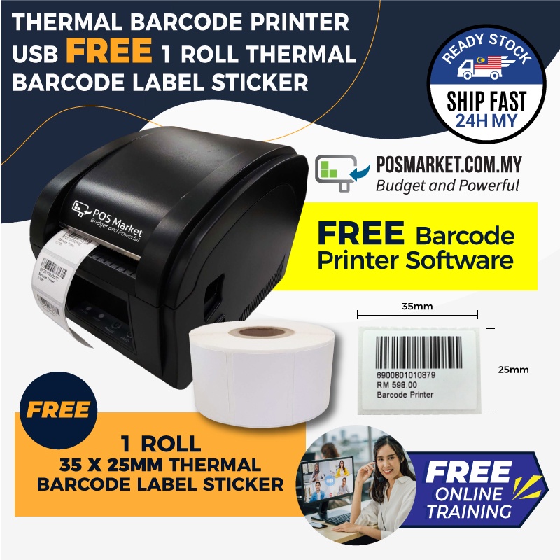 USB Thermal Barcode Label Printer Free 1 roll 35x25mm Thermal Label