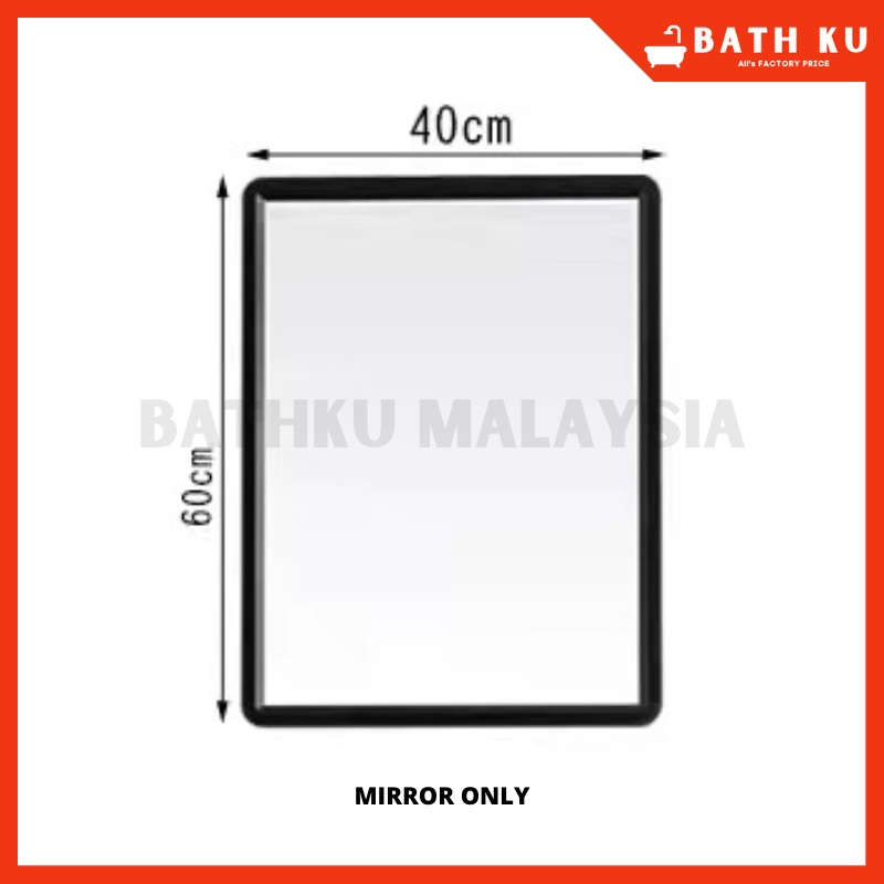 BATHKU Aluminium Bathroom Mirror Aluminium Mirror + Glass Shelf Set [Black] 铝镜子 浴室镜子 cermin bilik ai