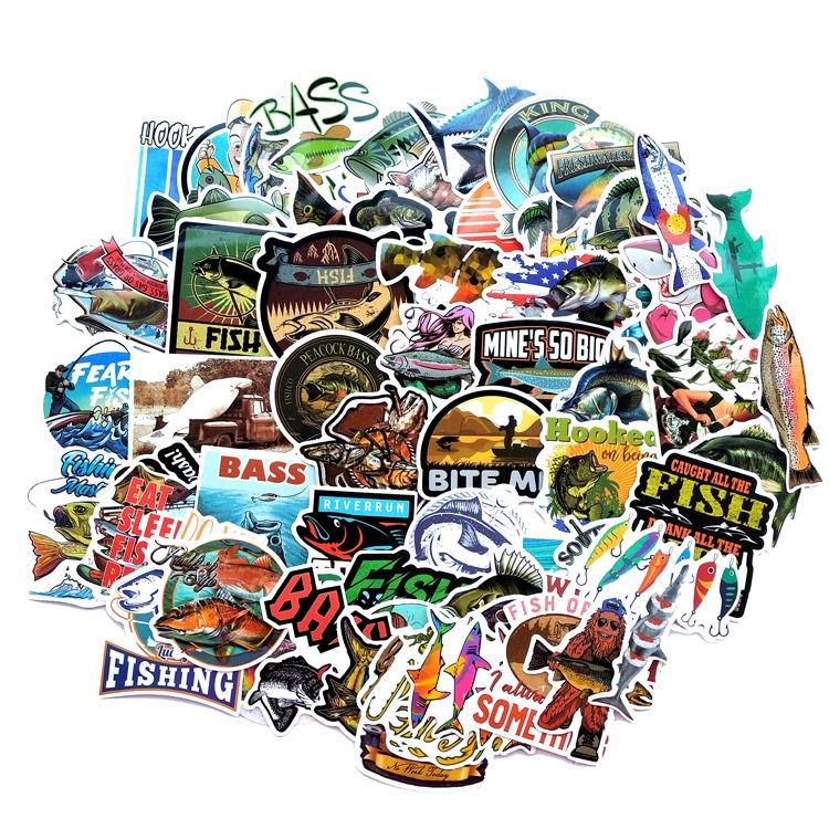 10pcs Sea Fishing Artistic Stickers Waterproof for Car Motorcycle Fish  Notebook