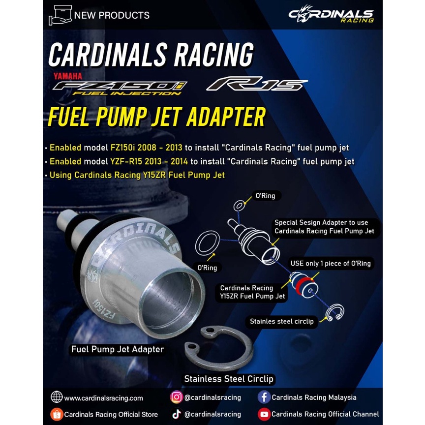 CARDINALS RACING FUEL PUMP JET ADAPTER FOR ** FZ150 V1 & V2 R15 2013