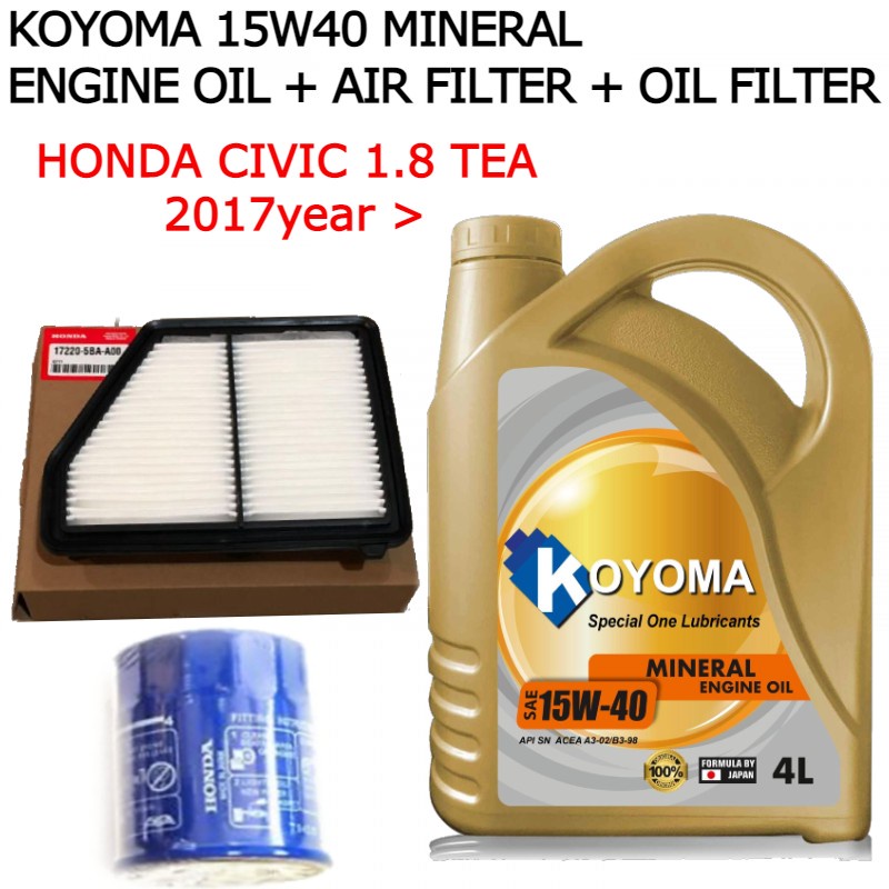 HONDA CIVIC 1.8 TEA 2017y AIR FILTER + OIL FILTER + KOYOMA 15W40
