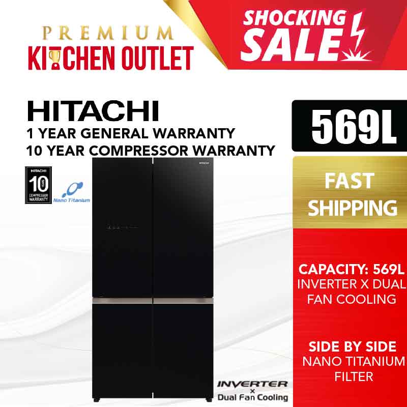 HITACHI 569L 4 Door French Bottom Freezer Inverter Refrigerator Vacuum