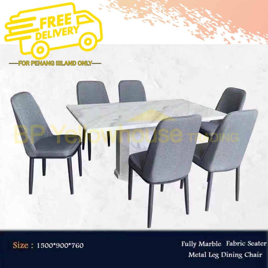 [DELIVERY TO PENANG ISLAND ONLY] Marble Dining Set 6+1 / Full Marble ...