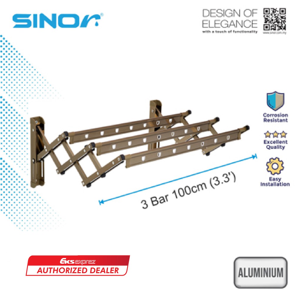 Sinor 3 Bar Wall Mounted Retractable Clothes Hanger Drying Rack ...