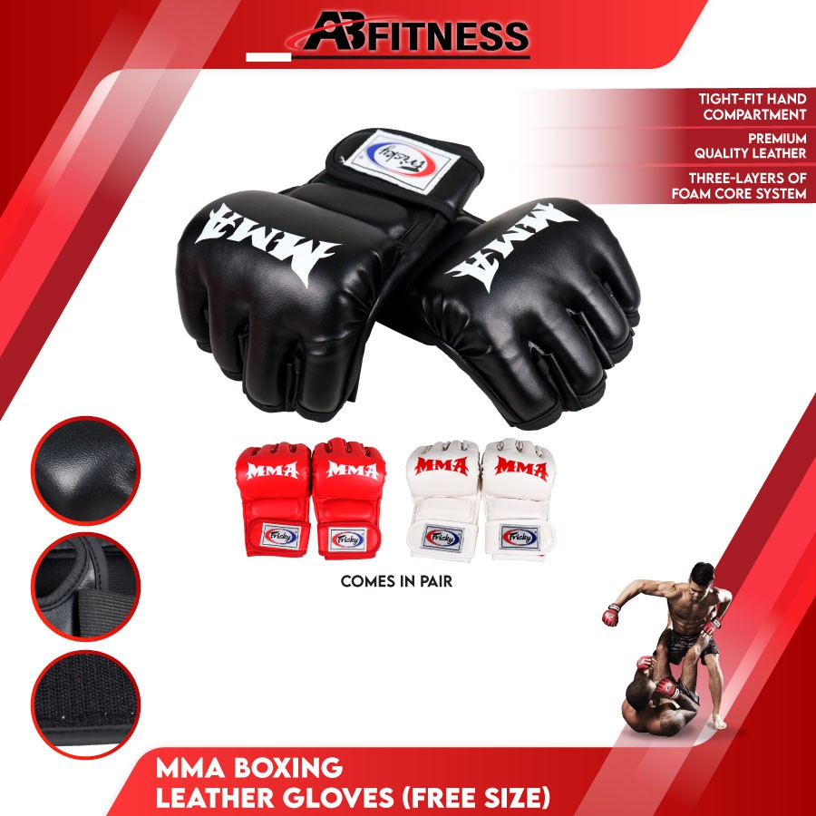 MMA Boxing Leather Gloves (Free Size) Shopee Malaysia