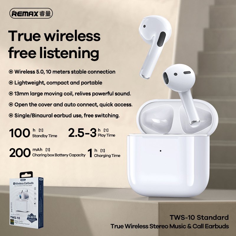 REMAX TWS 10i Wireless Bluetooth Earbuds Headset Super Bass