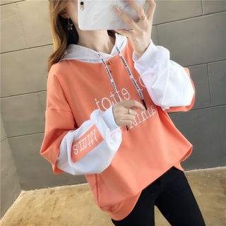 Streetwear fake two on sale piece letter hoodie