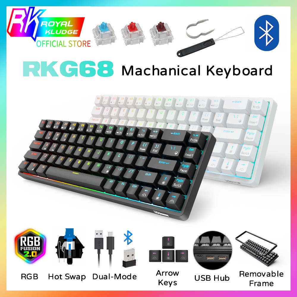 RK G68(RK837) 2.4Ghz/Bluetooth/Wired 60% Hot-swap Mechanical Keyboard ...