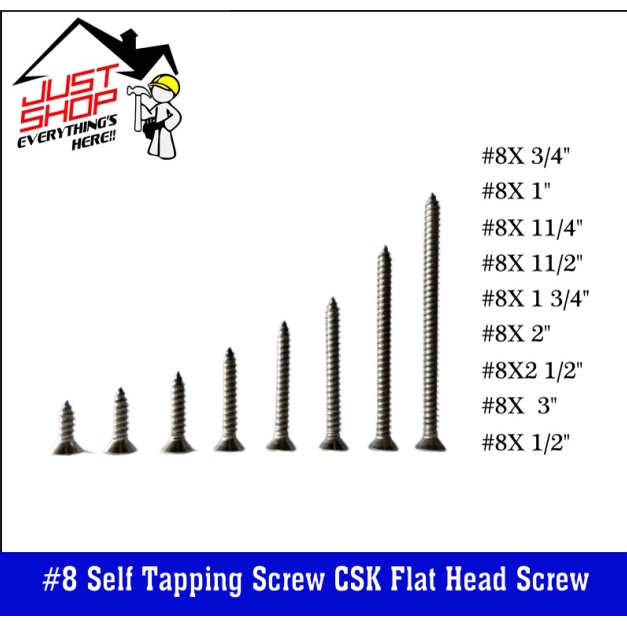 (B) #8 Self Tapping Screw CSK Flat Head Screw For Wood & PlastiC ( Box ...