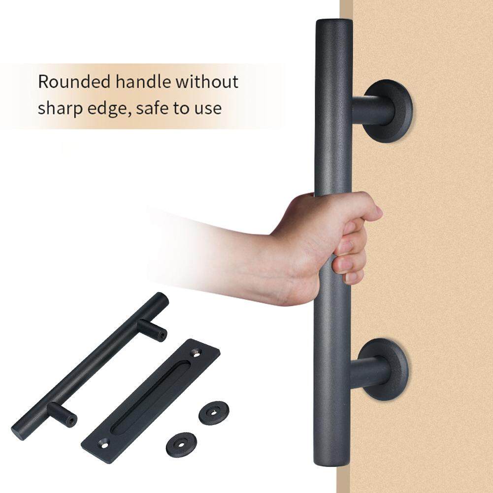 Yahpetes Sliding Barn Door Handles 12 Inch Heavy Duty Steel Gate Pull Handle Black Flush Square Base Handle Pull For Gate, Garage, Sheds (Round Tube Handle, 1 Pcs