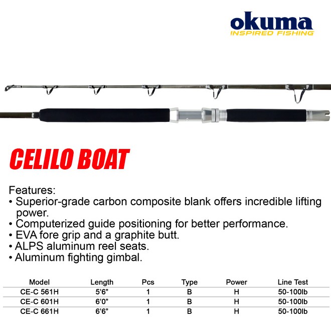 OKUMA CELILO BOAT ROD CE-C-601H 50-100LB 6FT ONE PIECE HEAVY DUTY ROD ...