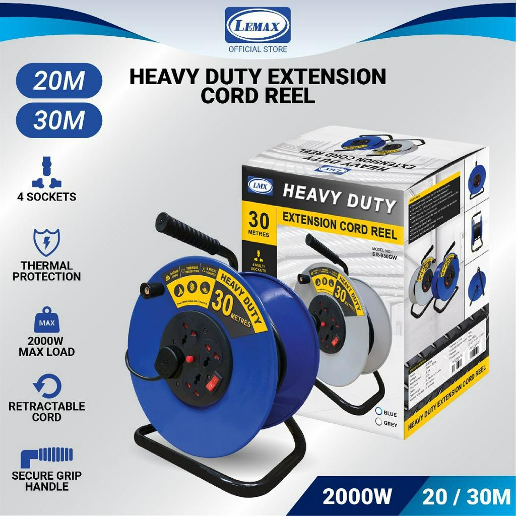 LMX Heavy Duty Extension Cord Reel 4 Gang 20M / 30M Industrial