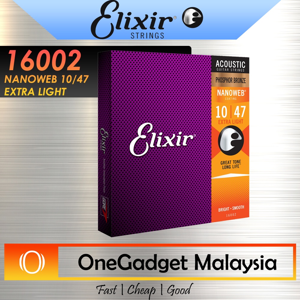 Elixir Nanoweb Acoustic Guitar Strings Phosphor Bronze 10/11/12 Gauges ...