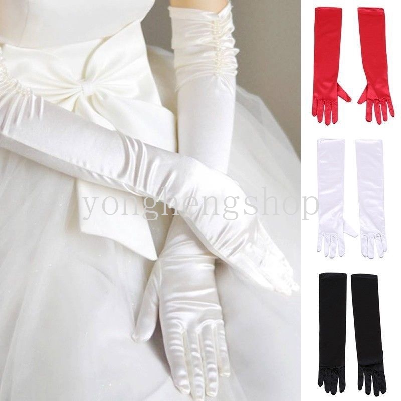 Basic Satin Gloves Mid-long Black White Red Gold Fancy Dress Costume Gloves  40CM