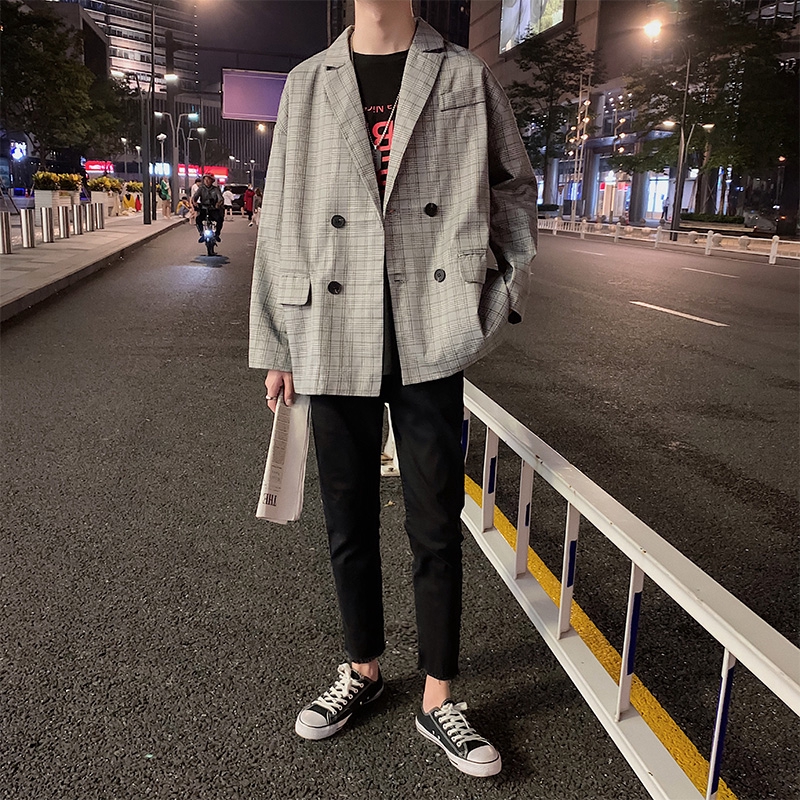 Office Wear Men Oversize Smart Grey Chekered Blazer Outerwear | Shopee ...