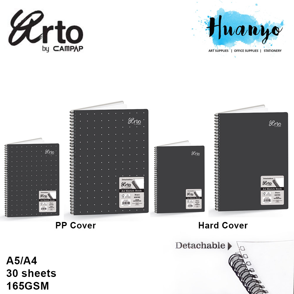 Campap Arto Wire O PP Cover / Hard Cover Detachable Sketch Book 165GSM 30  Sheets (A4 / A5 , Refillable)