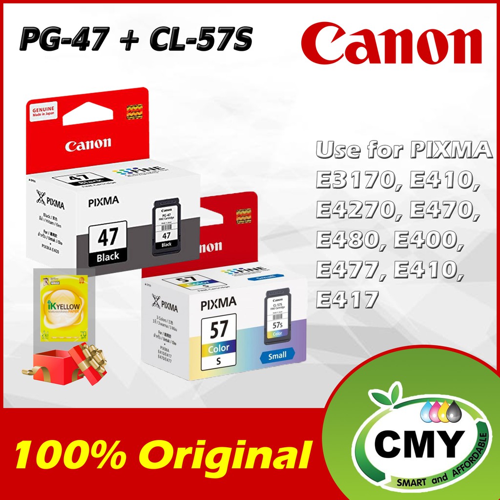 Canon PG47 Black + Canon CL57s Color Genuine Original Ink Cartridge